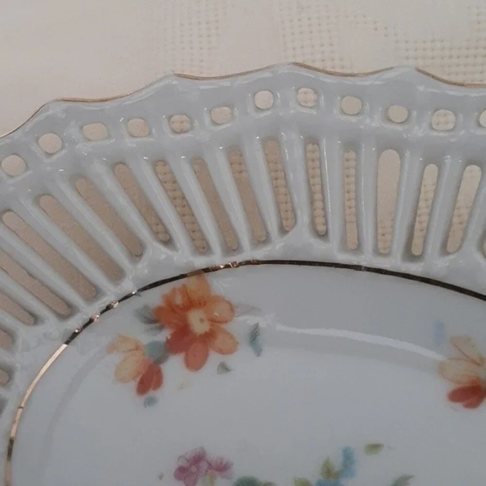vintage Reticulated Floral dish ceramic bowl cottagecore serveware candy soap